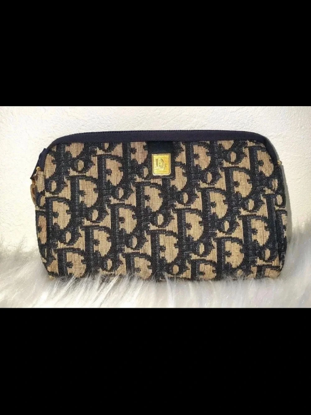 Designer Monogram Cosmetic Pouch - Black and Tan